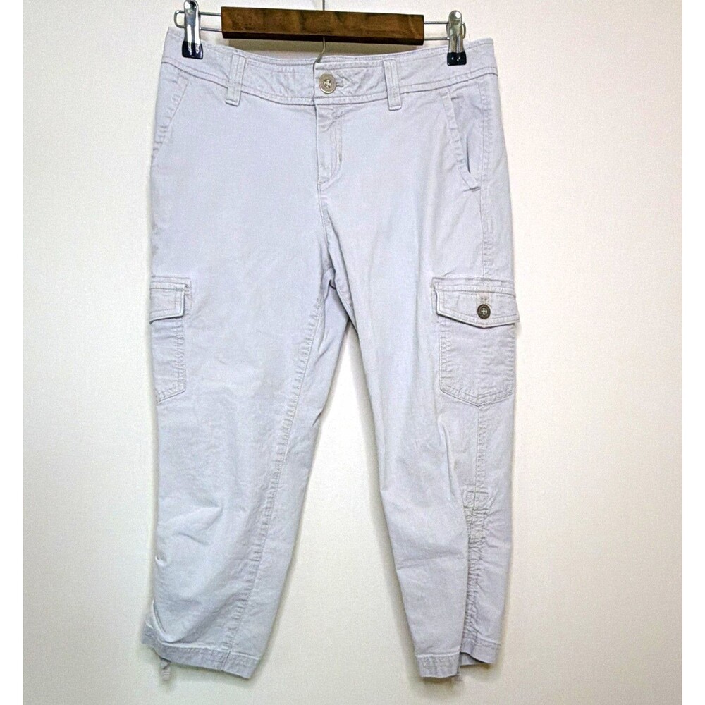 Eddie Bauer Women’s Petite 4 Solid Cargo Pants Flat Front Pockets Button